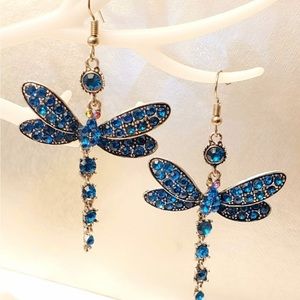 NEW BLUE Gem Dragonfly Drop Earrings